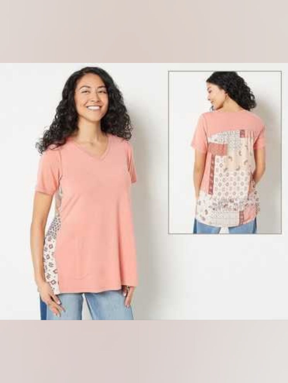 Logo Lori Goldstein Mixed Media Patchwork Short Sleeve Women's Top Size XL